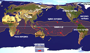 מפת תפוצה עולמית של שוניות אלמוגים